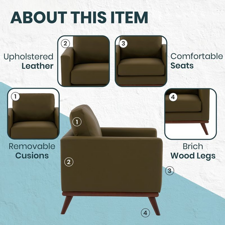 LeisureMod Chester Modern Faux Leather Accent Armchair in Green Leather Description.
