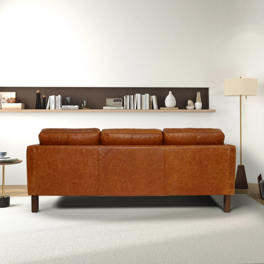 Memphis Waxy Cognac Leather Sofa Back.