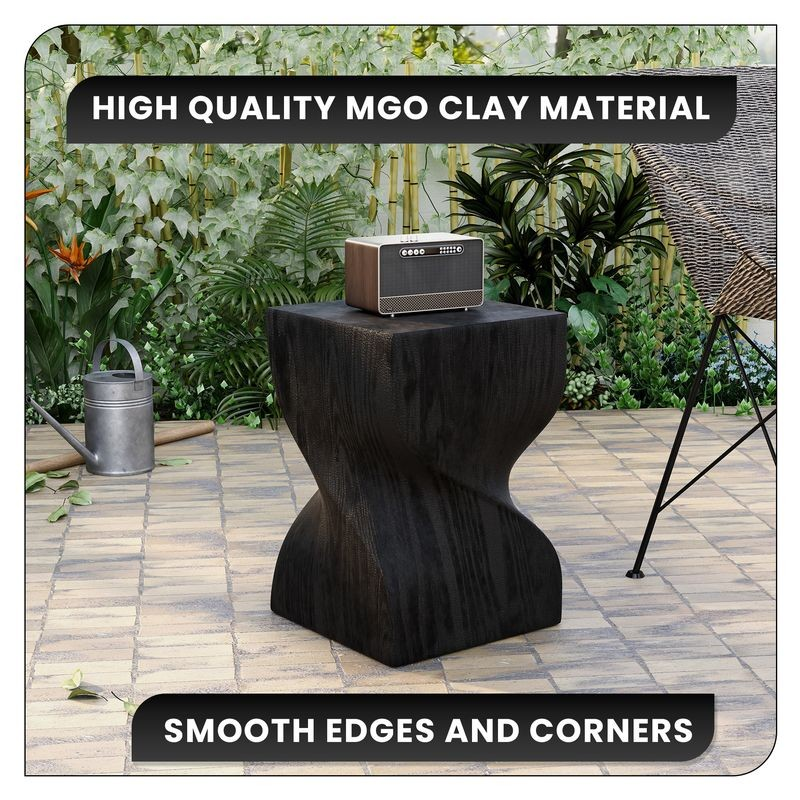 LeisureMod Onyx Collection Fiberglass Outdoor Side Table in Black Outside.