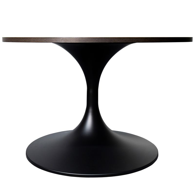 LeisureMod Verve Coffee Table Black base with 27" Round Dark Brown Wood MDF Top Side View.