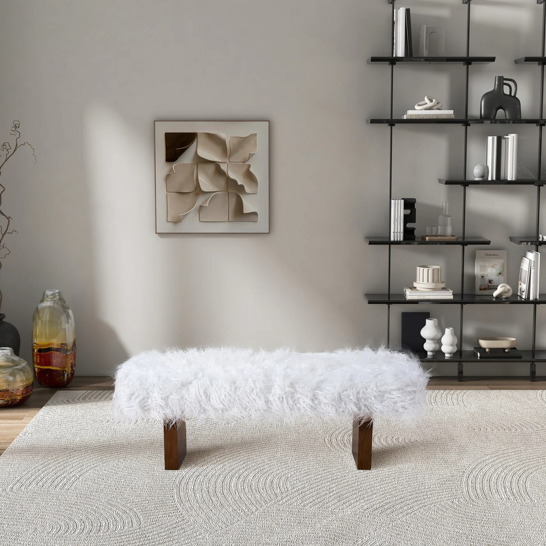 Henley Bench in White Khaki Fur Image.