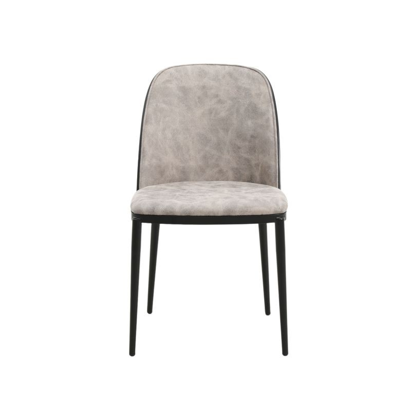 LeisureMod Tule 7-Piece Dining Set in Steel Frame with 6 Upholstered Seat Dining Chairs and 71" Oval Dining Table with MDF Tabletop Black/White Chair Front View.