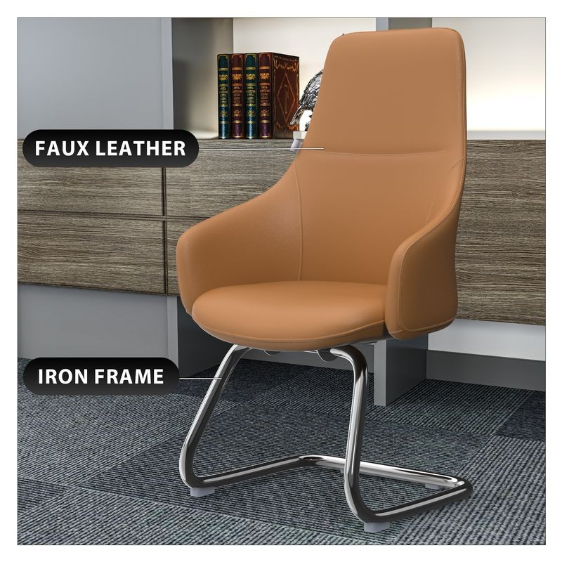 LeisureMod Celeste Series Office Guest Chair in Acorn Brown Leather with Description.