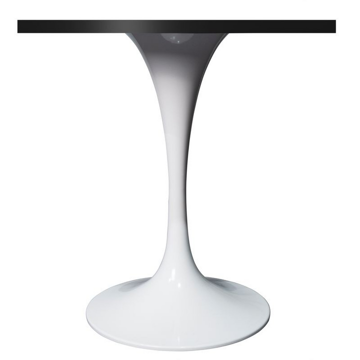 LeisureMod Verve Collection 24 Square Dining Table, White Base with Black MDF Top Side View.