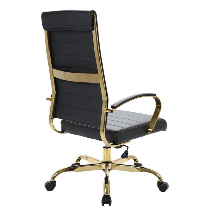 LeisureMod Benmar High-Back Leather Office Chair with Gold Frame Black Back
