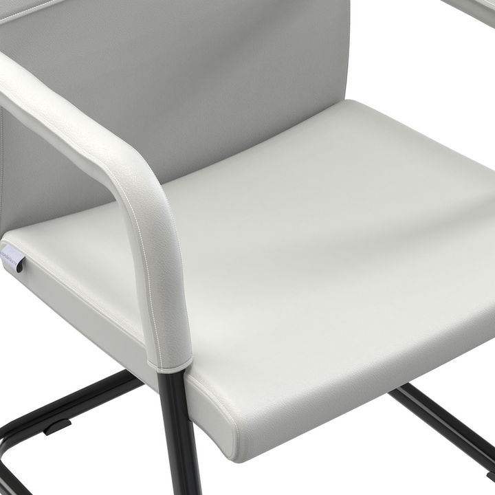 LeisureMod Evander Office Guest Chair in White Leather Closeup.