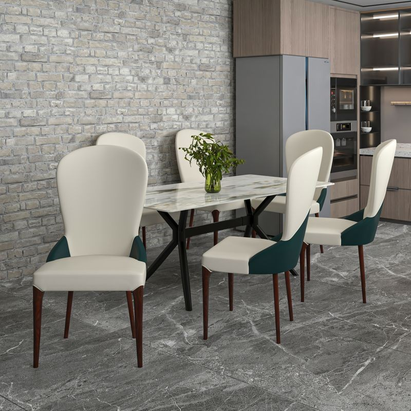 LeisureMod Havana Collection Modern Wooden Dining Chair in Green at Table.