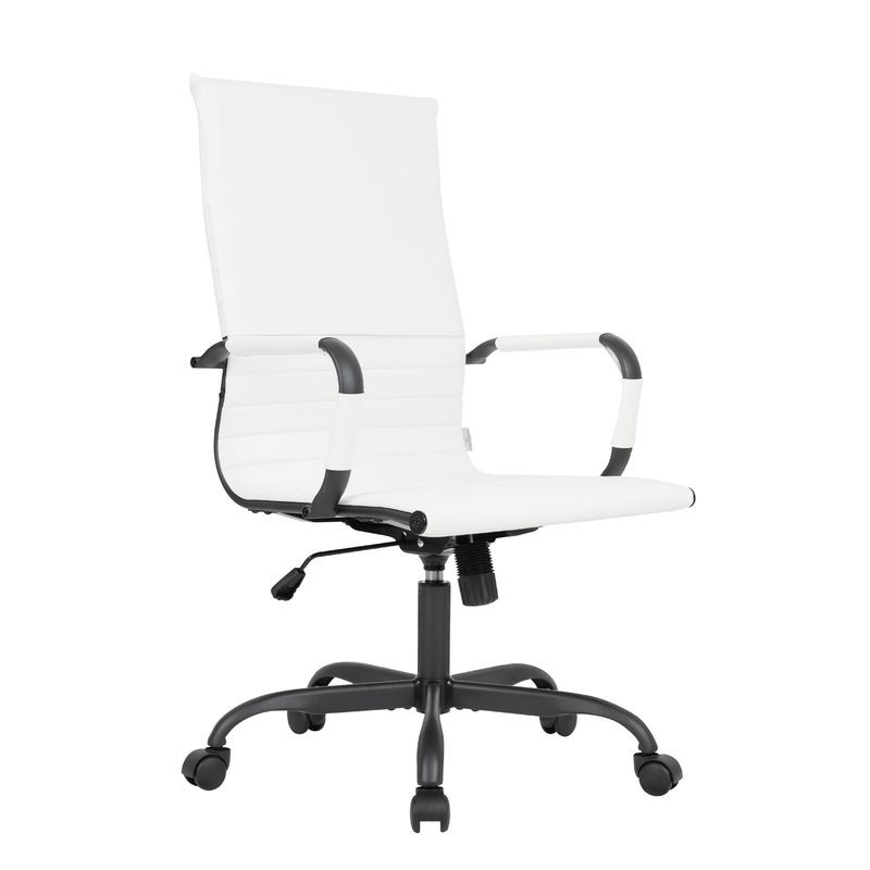 LeisureMod Harris Leather Home High-Back Office Chair in White with Black Frame