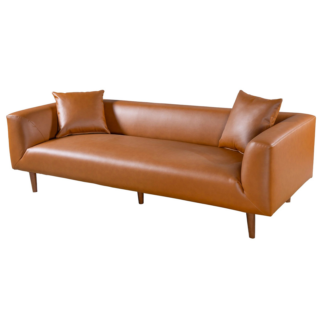 Elwood Cognac Vegan Leather Sofa Photo.