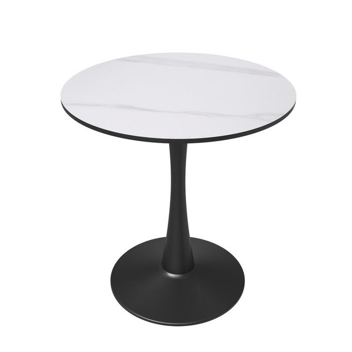 Leisuremod Bristol 27 Round Dining Table Black Base with White Sintered Stone Top