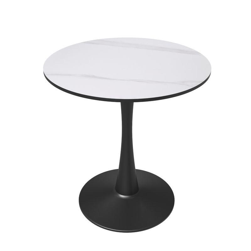 Leisuremod Bristol 27 Round Dining Table Black Base with White Sintered Stone Top