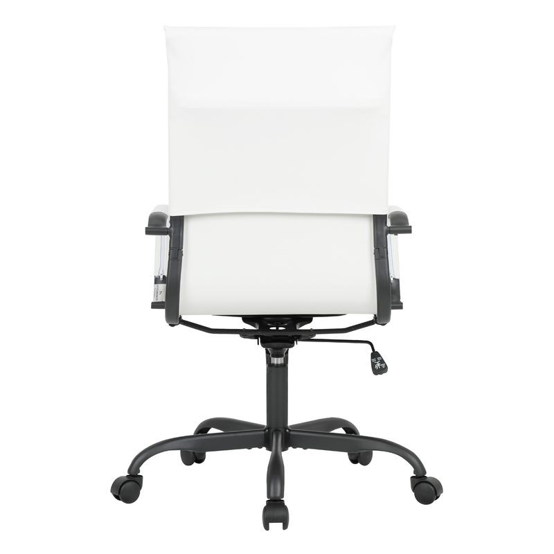 LeisureMod Harris Leather Home High-Back Office Chair in White with Black Frame Back.