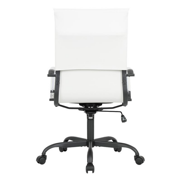 LeisureMod Harris Leather Home High-Back Office Chair in White with Black Frame Back.