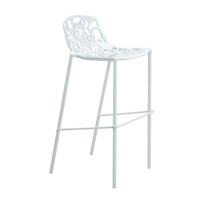 LeisureMod Devon Mid-Century Modern Aluminum Bar Stool with Powder Coated Frame and Footrest White Side View.