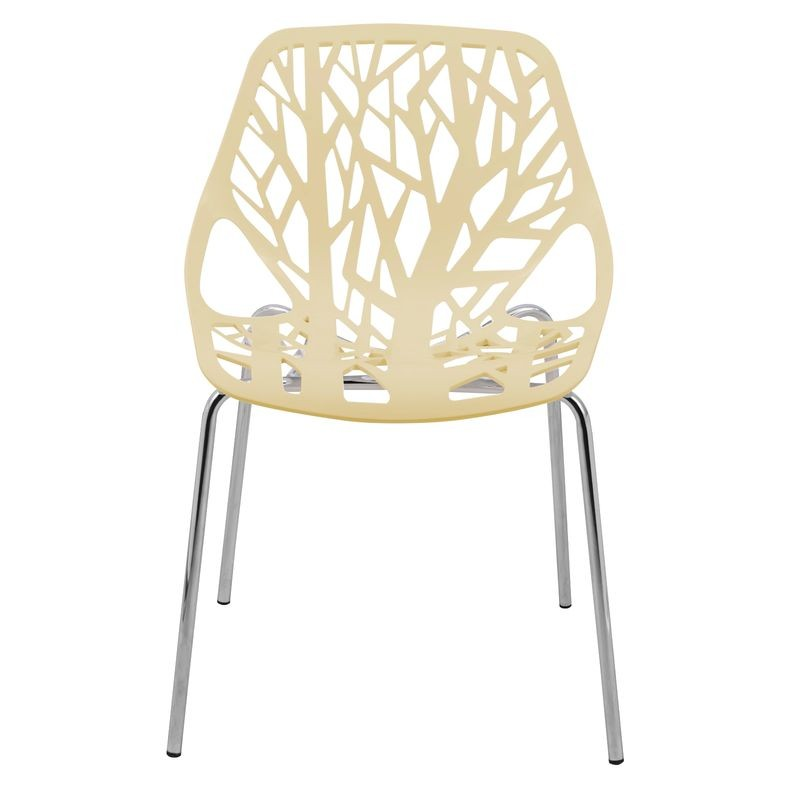 LeisureMod Modern Asbury Dining Chair w/ Chromed Legs Cream Front View.
