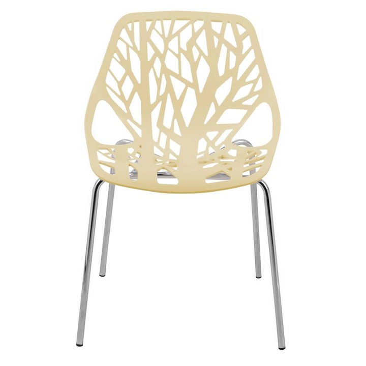 LeisureMod Modern Asbury Dining Chair w/ Chromed Legs Cream Front View.