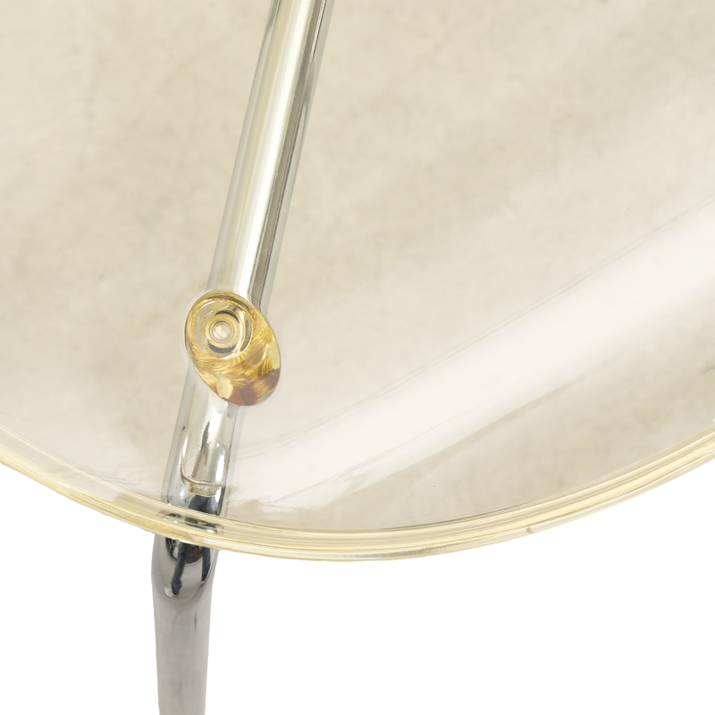 LeisureMod Modern Oyster Transparent Side Chair Amber Closeup.