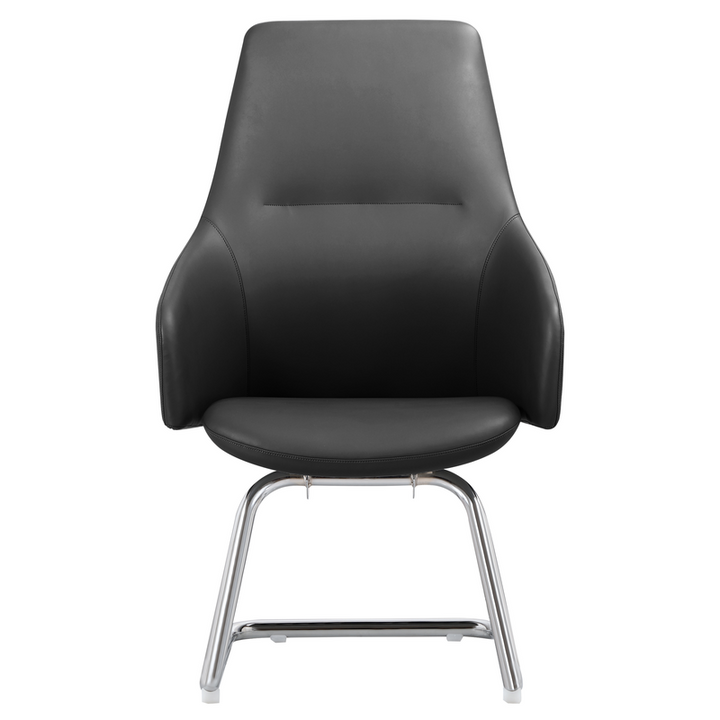 LeisureMod Celeste Series Guest Office Chair in Black Leather Front View.