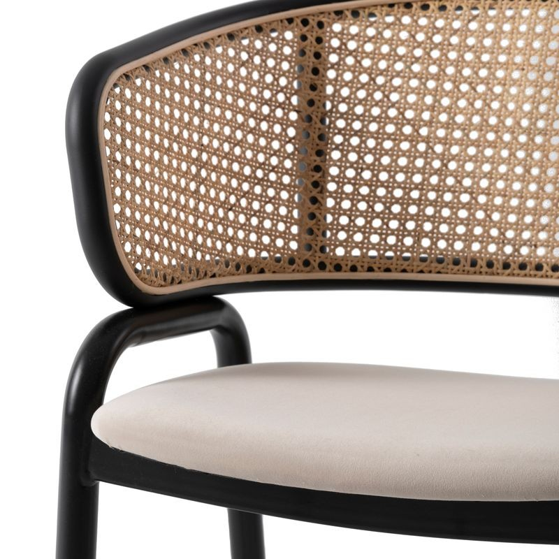 Leisuremod Ervilla Modern Dining Chair with Stainless Steel Legs Velvet Seat and Wicker Back Beige Zoomed.