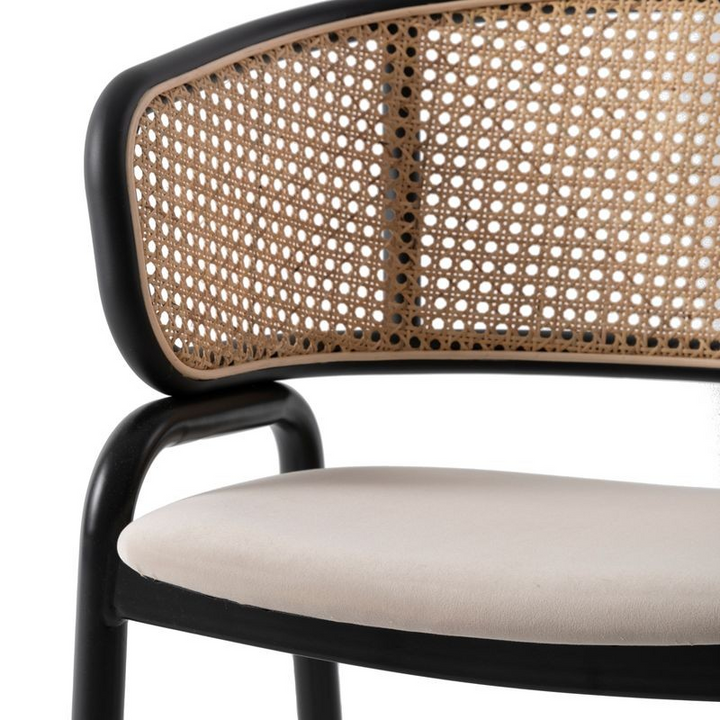 Leisuremod Ervilla Modern Dining Chair with Stainless Steel Legs Velvet Seat and Wicker Back Beige Zoomed.