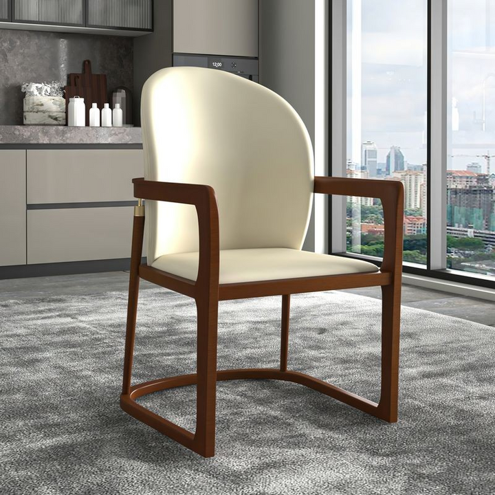 LeisureMod Svelta Elegant Wooden Dining Chair in Cream