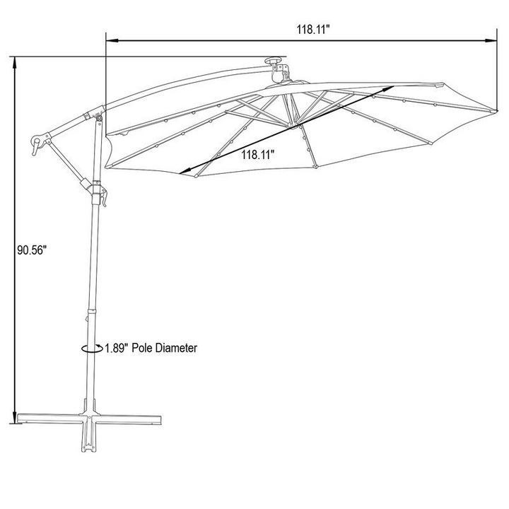 LeisureMod Willry Modern Outdoor 10 Ft Offset Cantilever Hanging Patio Umbrella with Solar Powered LED Red Dimensions.