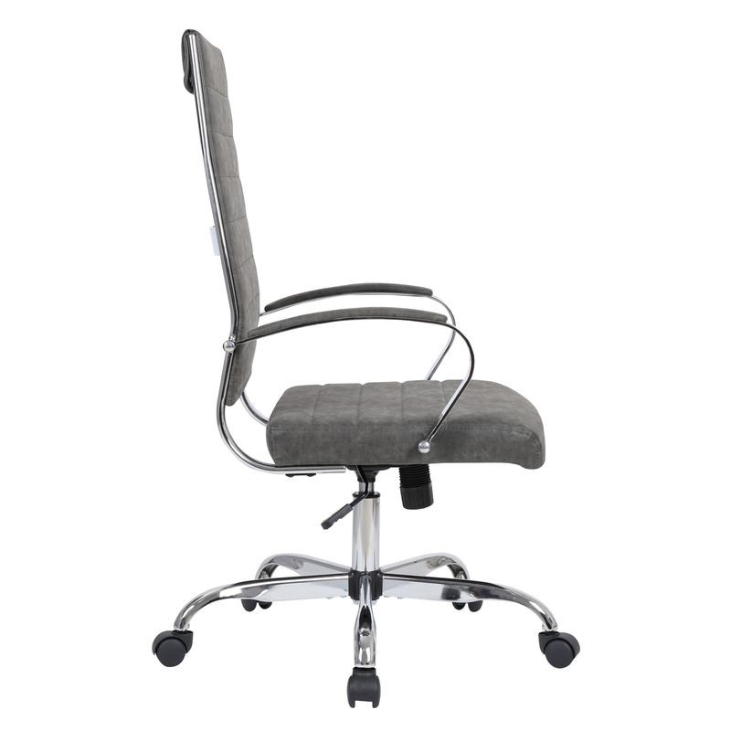 LeisureMod Benmar High-Back Leather Office Chair Charcoal Side View.