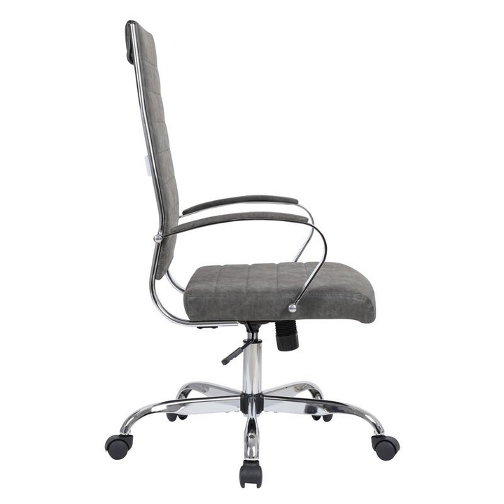 LeisureMod Benmar High-Back Leather Office Chair Charcoal Side View.