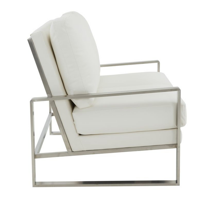 Leisuremod Jefferson Contemporary Modern Faux Leather Loveseat with Silver Frame White Side View.