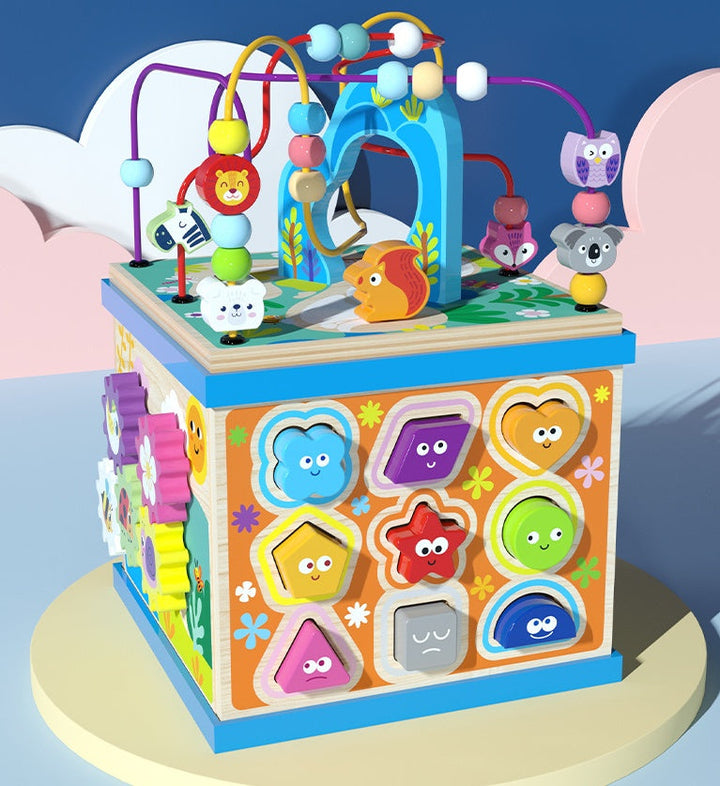 Wooden Activity Cube Toy – Multi-Functional Bead Maze and Educational Play Center