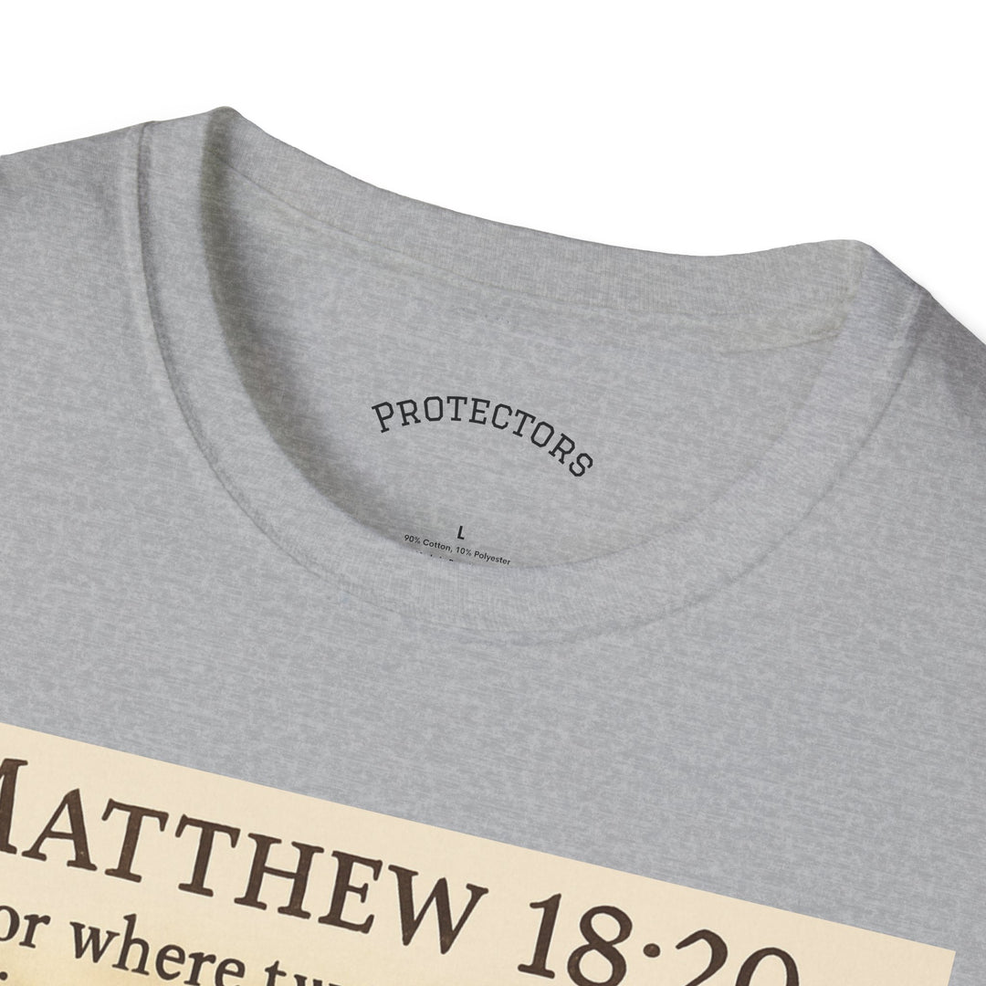 Christian Scripture T-Shirt — Matthew 18:20 and Isaiah 41:10 Faith Tee