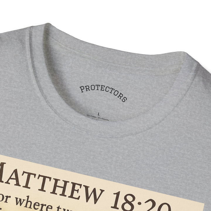 Christian Scripture T-Shirt — Matthew 18:20 and Isaiah 41:10 Faith Tee