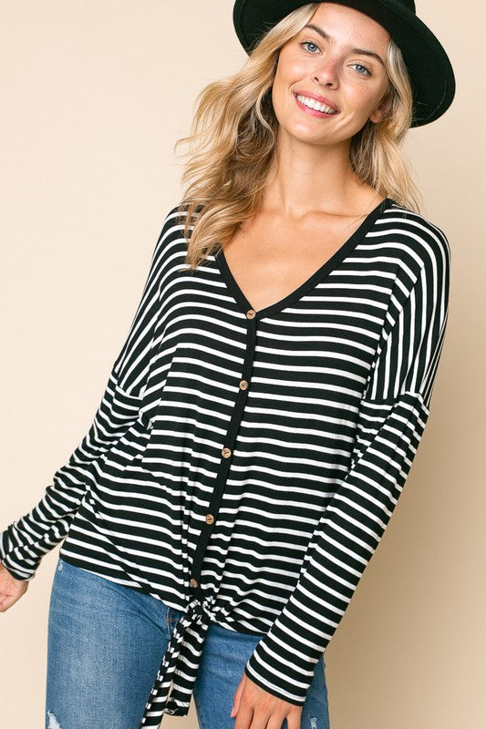 Stripe Button Down Tie Bottom Top