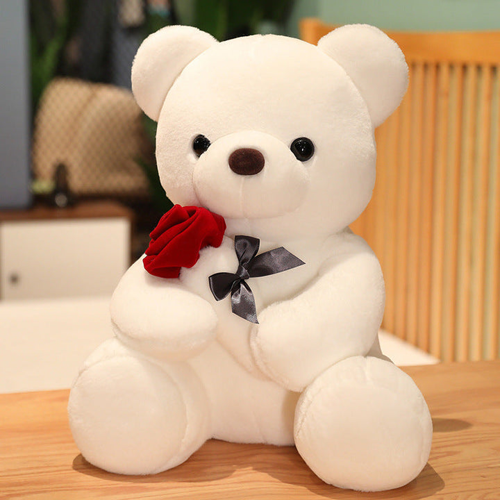 Plush Rose Teddy Bear – Soft Stuffed Animal Pillow Doll