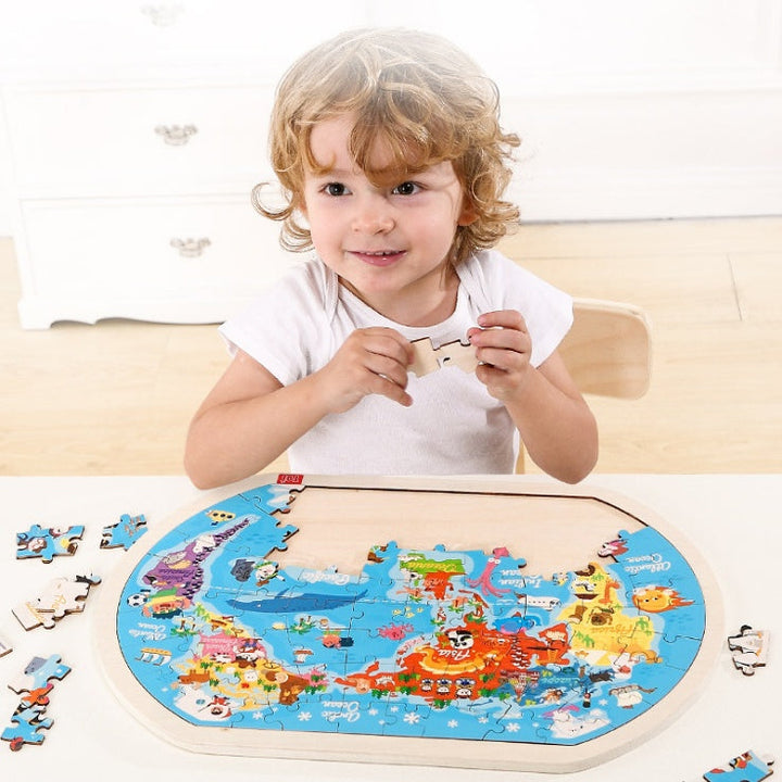 Wooden World Map Puzzle – Educational Toy for Kids and Toddlers