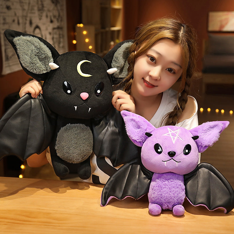 Plush Bat Toy Soft Stuffed Animal Doll in Black or Purple