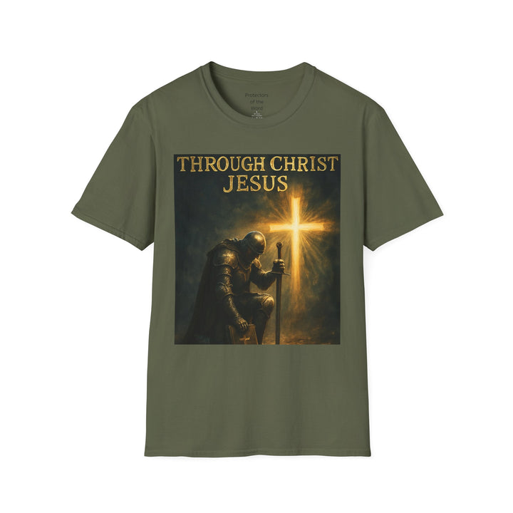 Christian Knight T-Shirt — "Through Christ Jesus" Front and "I Am Saved" Back