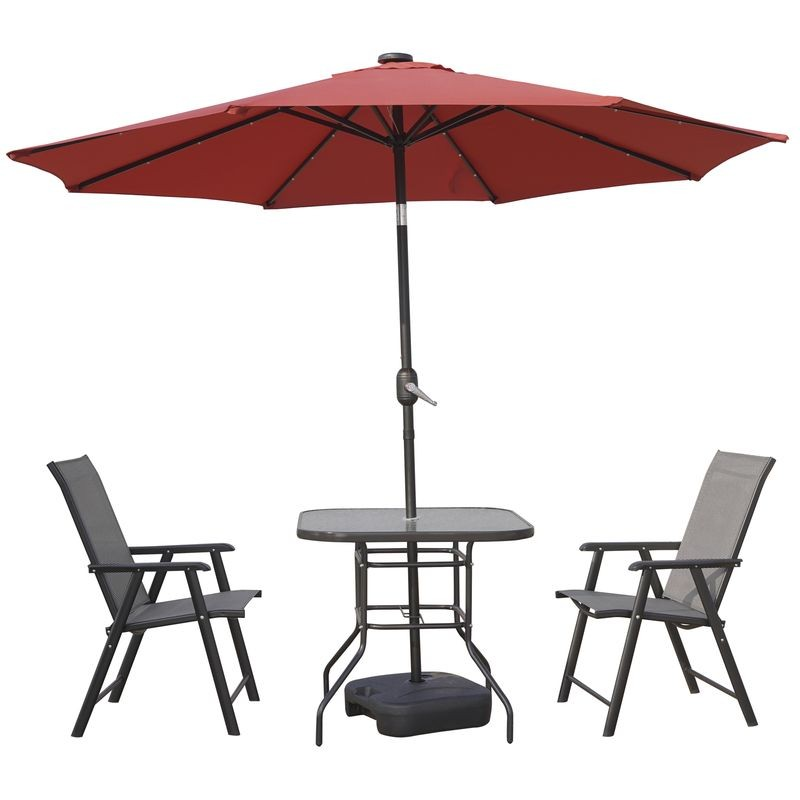 LeisureMod Sierra Outdoor Patio Umbrella with Base in Red Photo.