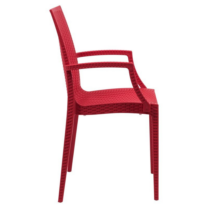 LeisureMod Weave Mace Indoor/Outdoor Chair (With Arms) Red Side View.
