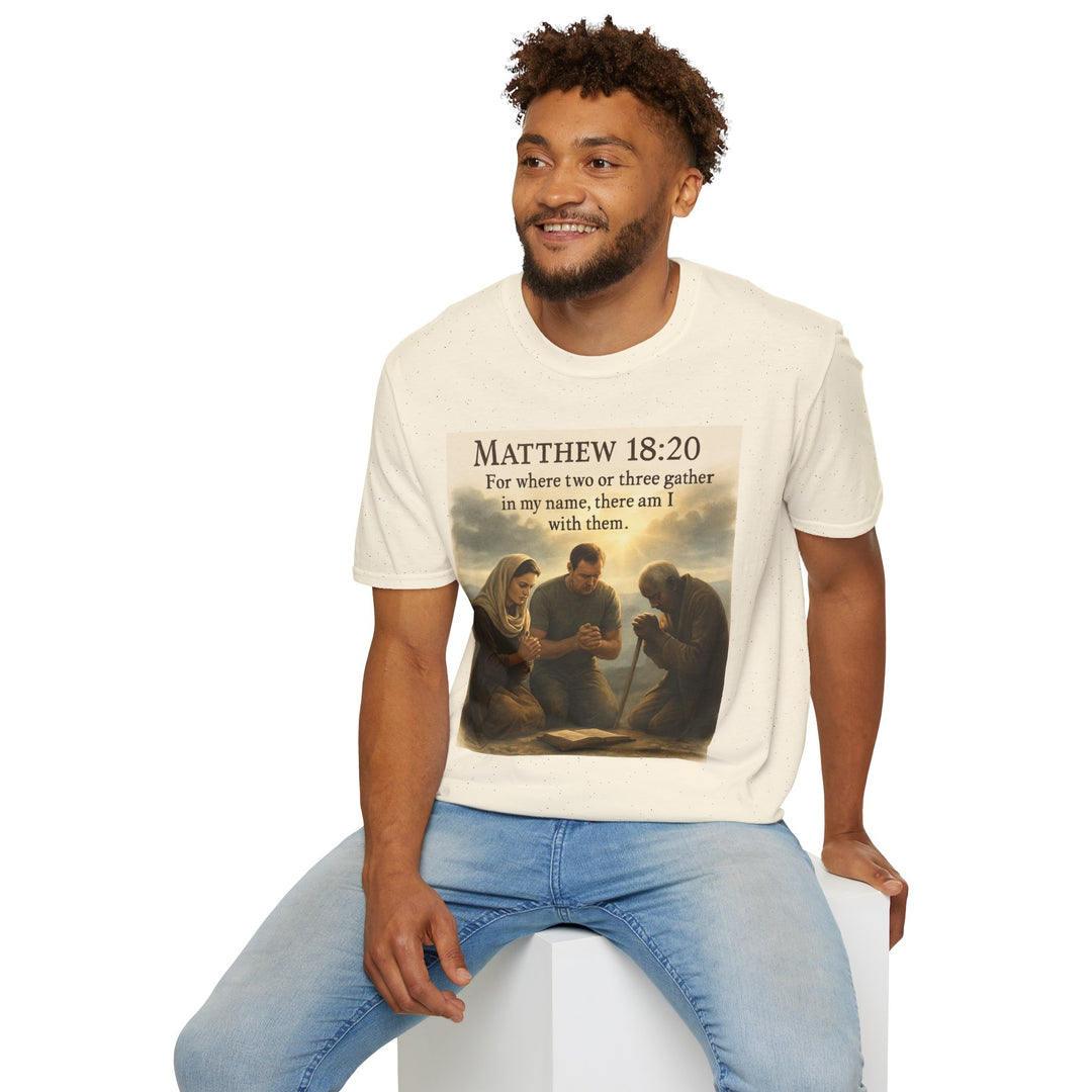 Christian Scripture T-Shirt — Matthew 18:20 and Isaiah 41:10 Faith Tee