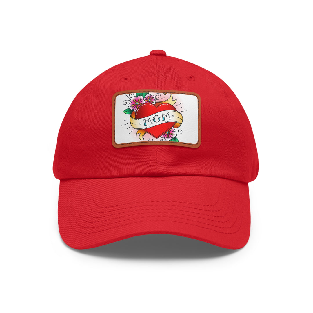 Mom Heart Dad Hat with Leather Patch (Rectangle)