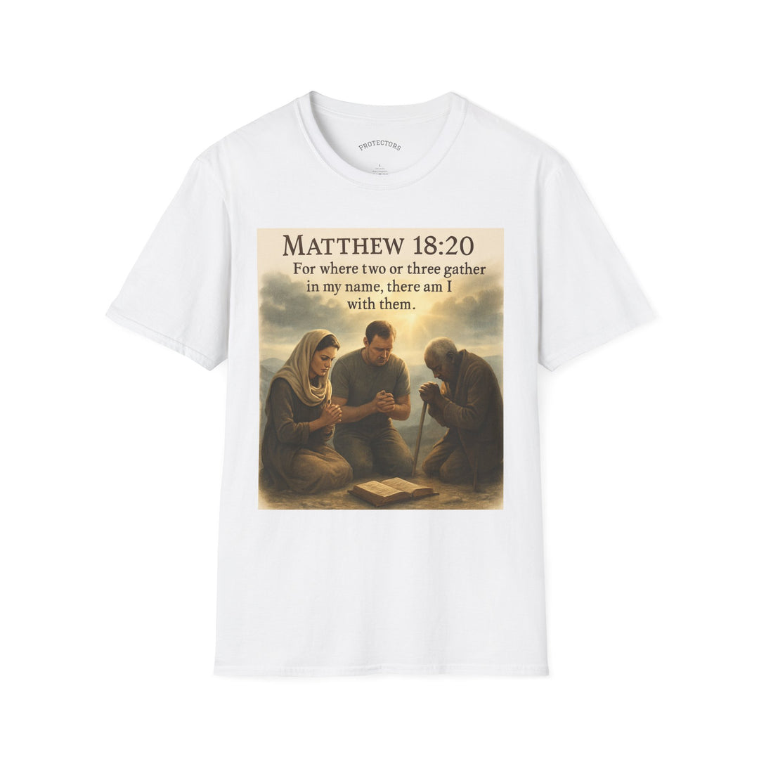 Christian Scripture T-Shirt — Matthew 18:20 and Isaiah 41:10 Faith Tee