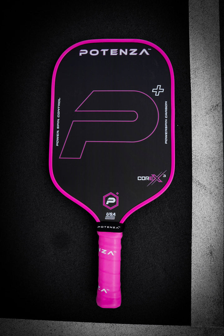 P+ PowerSpin Carbon COREx3 Pickleball Paddle (Neon Pink, Elongated Face)