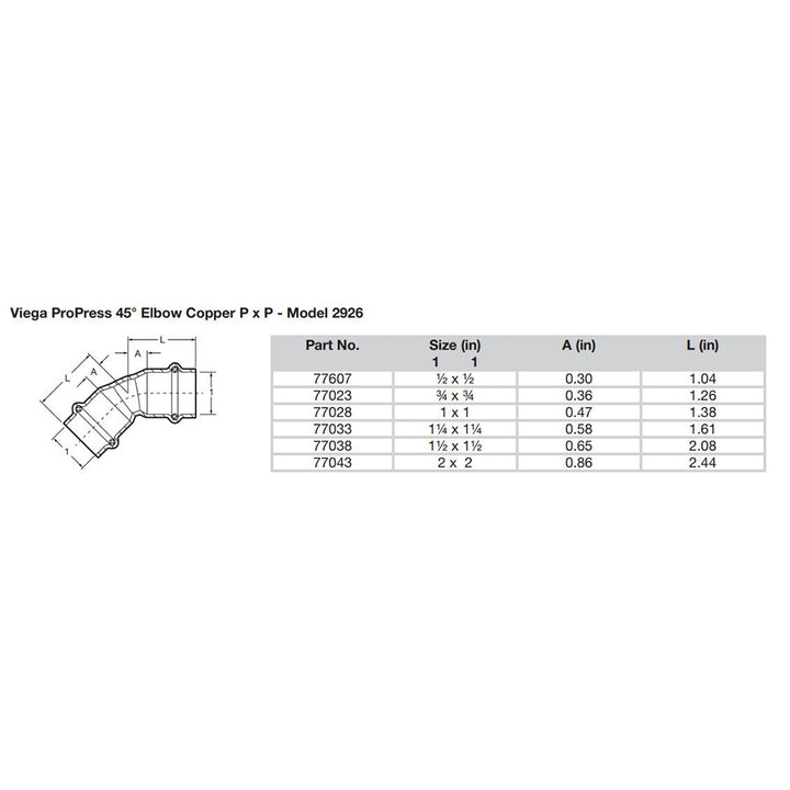Viega ProPress 1/2" - 45 Copper Elbow - Double Press Connection - Smart Connect Technology [77607]