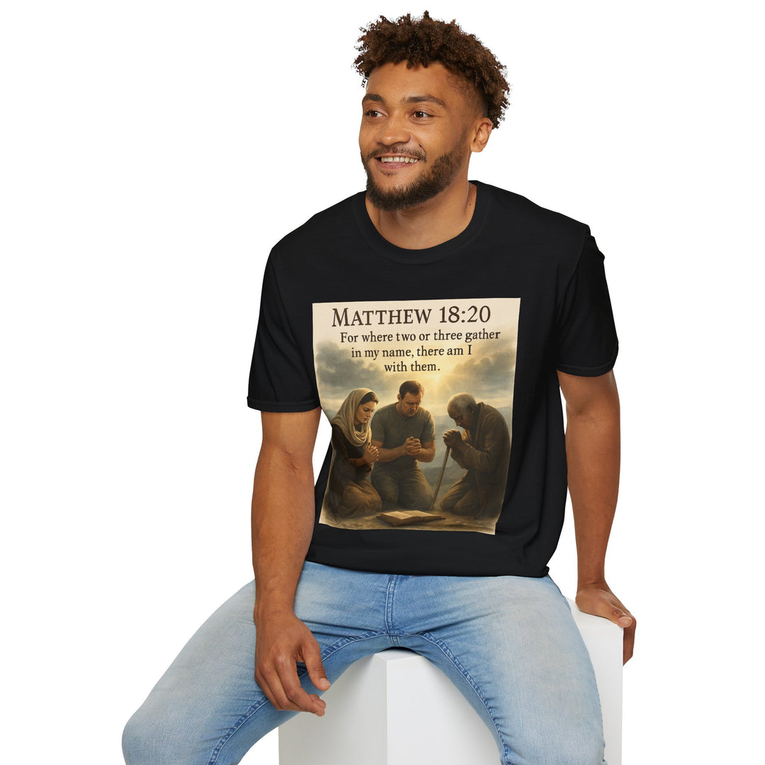 Christian Scripture T-Shirt — Matthew 18:20 and Isaiah 41:10 Faith Tee
