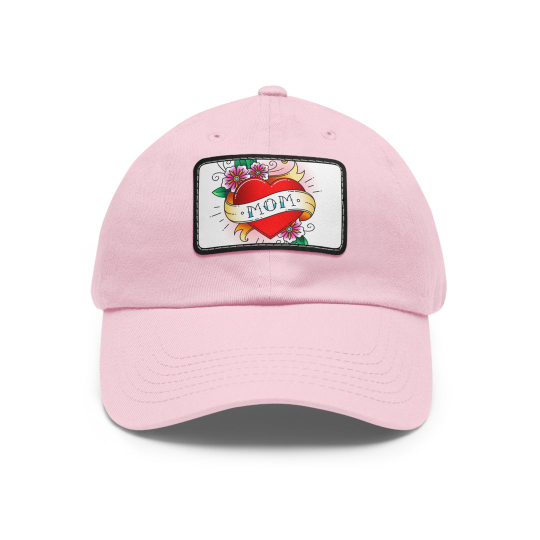 Mom Heart Dad Hat with Leather Patch (Rectangle)