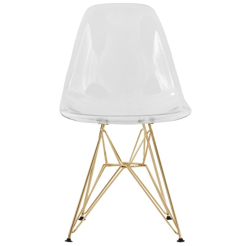 LeisureMod Cresco Molded Eiffel Side Chair with Gold Base Front View.