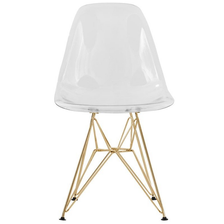 LeisureMod Cresco Molded Eiffel Side Chair with Gold Base Front View.