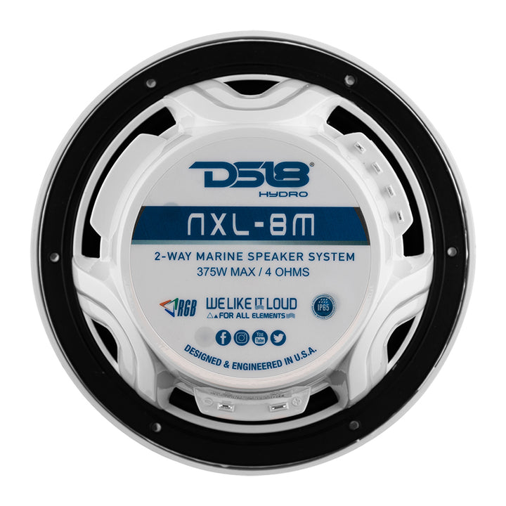 DS18 New Edition HYDRO 8" 2-Way Marine Speakers w/RGB LED Lighting 375W - White  [NXL-8M/WH]