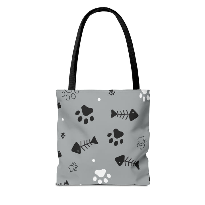 Paws and Fish Gray Pattern Tote Bag (AOP)